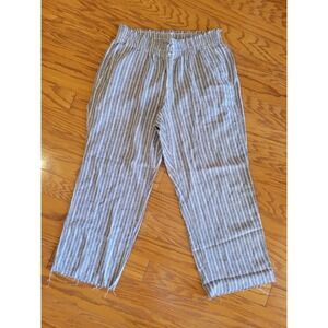 Briggs Women's size L Linen Blend Wide Leg Pull-On Pants Stripes Gray/White